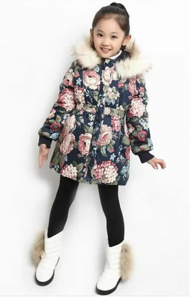 
Kids Girls Padded Hooded Jacket Winter Coat Velvet Thick Fur Collar Casual Parka 