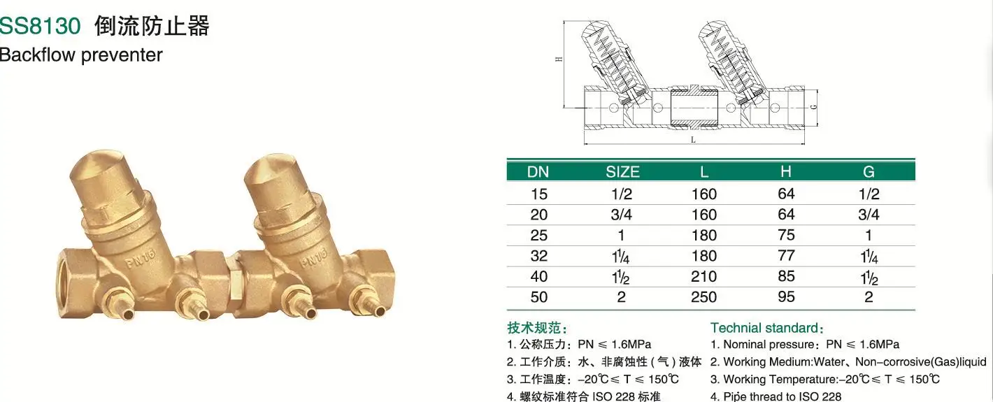China Yuhuan shunshui sunsy factory BSP NPT internal thread brass Double Check control Valve backflow preventer
