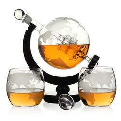 Amazon hot sell 850ML Glass Globe Whiskey Wine Vodka Decanter Set With Matching Glasses And Bar Funnel