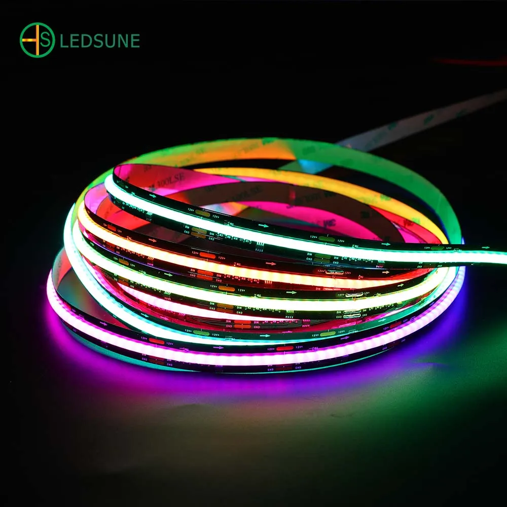 Addressable COB Chasing Running 720led RGBIC COB LED Tape 12v 24v APP Control Smart RGB COB LED Strip Light for Home Room Decor