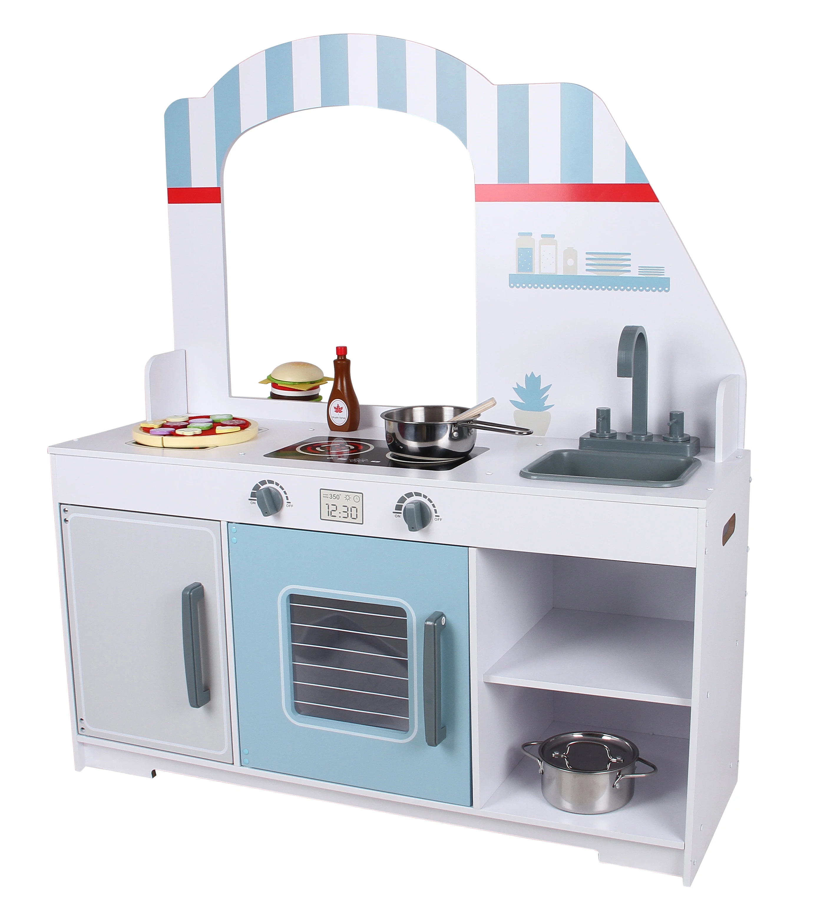 Montessori Toys Educational Toys Role Playing Simulation 2 in 1 Wooden Kitchen Toy for Toddler