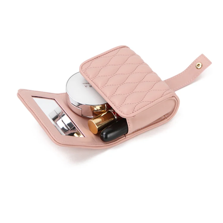 Luxury leather cosmetic makeup bag lipstick case with mirror