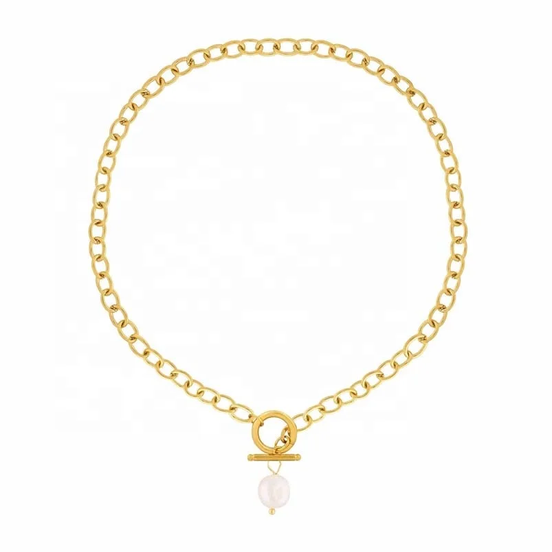 Gemnel производитель минималистское ожерелье из нержавеющей стали с застежкой винтажное натурального пресноводного жемчуга