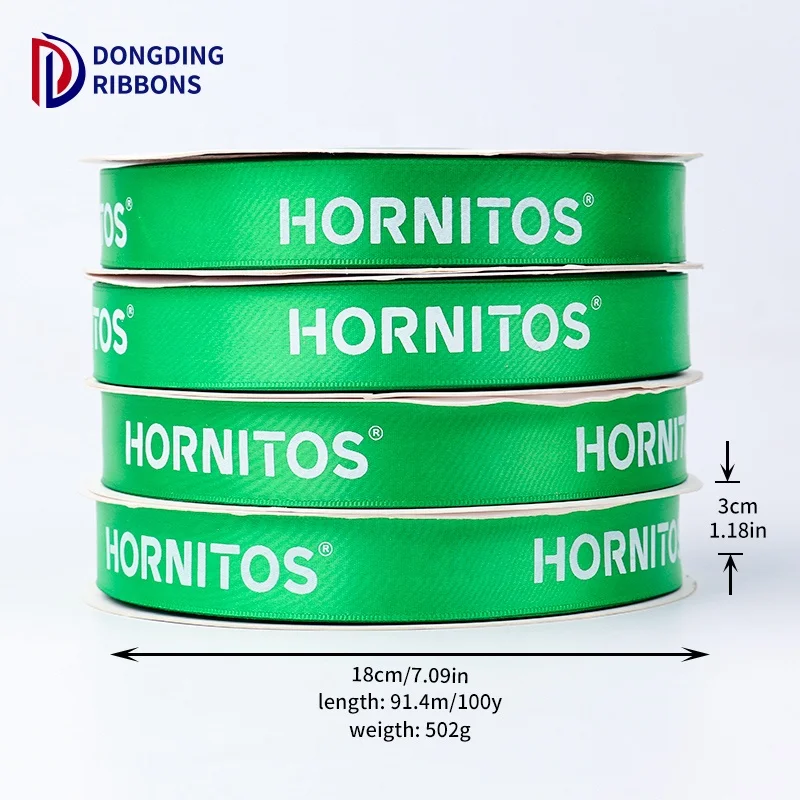 Wholesale Custom Logo Personalized 1 inch Green Box Wrapping Decoration Ink Printed Ribbon for Gift Flower