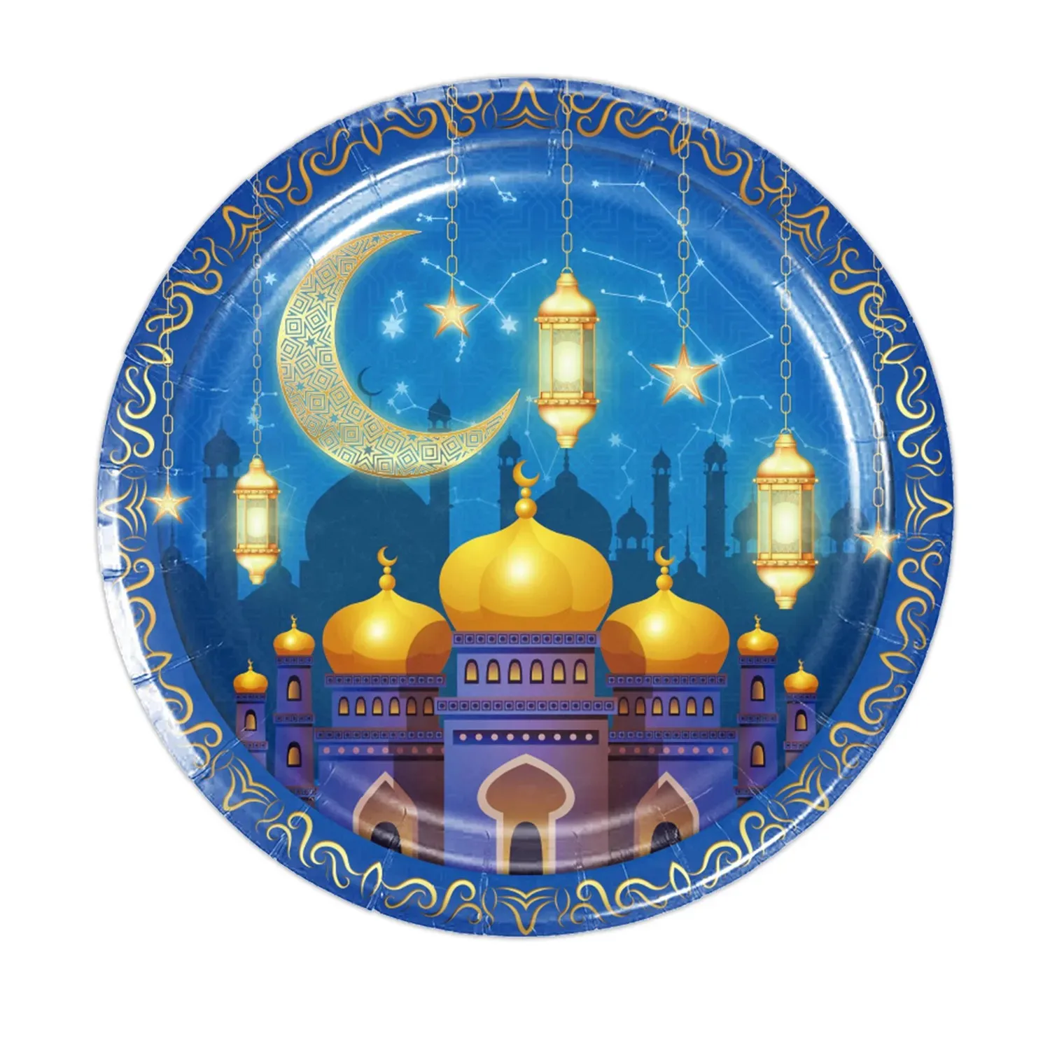 Набор одноразовой посуды Eid Mubarak включает в себя бумажную тарелку и скатерть для празднования Рамадана и мусульманского праздника дома