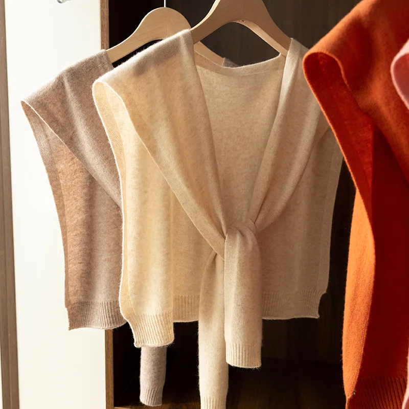 Новинка Осень-зима 2023 кашемировая Маленькая вязаная шаль с узелком шарф и накидка на плечо из шерсти тонкая женская