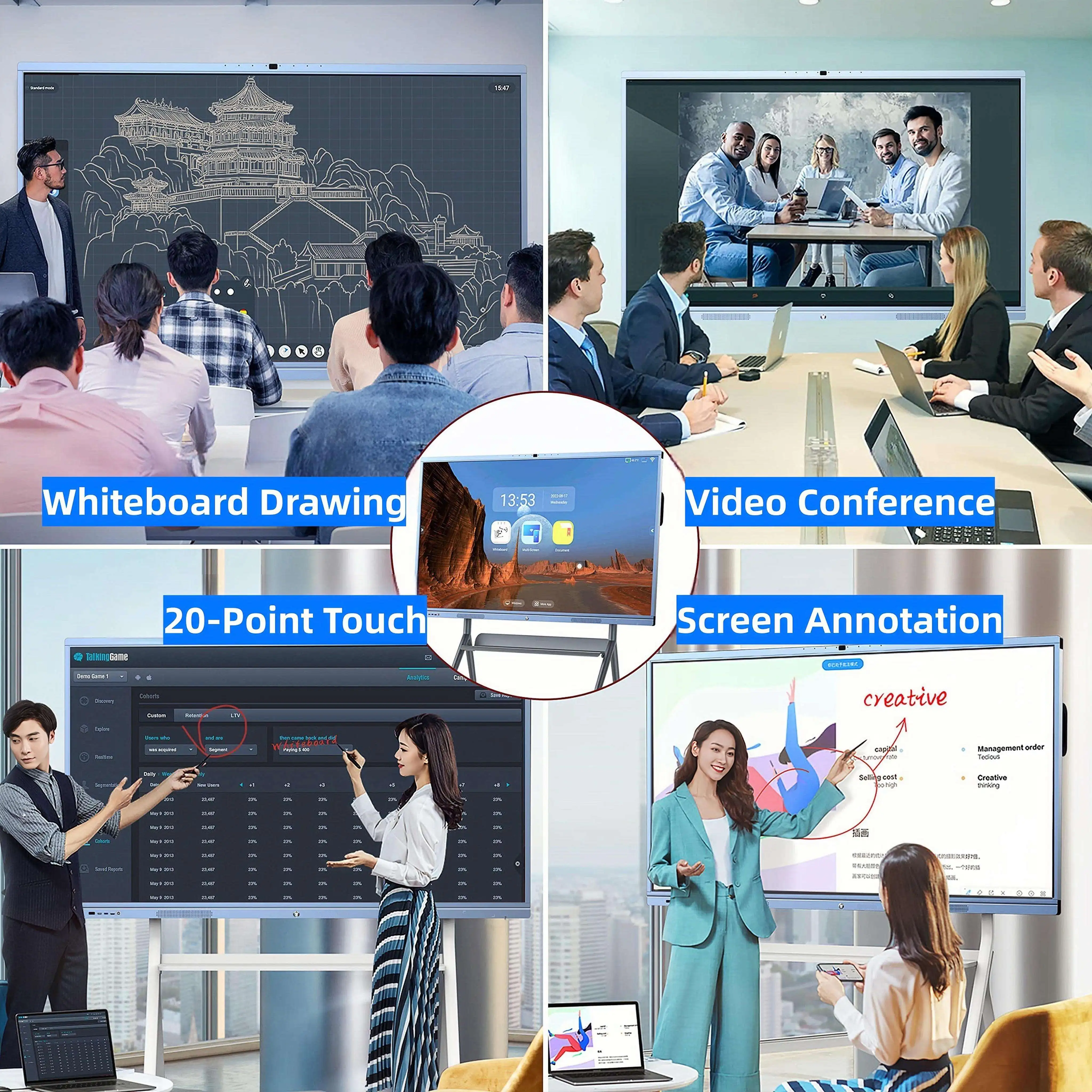 4k Android/window 100 Inch Interactive Smart Board Multi Touch Scree Interactive Whiteboard Computer For Education