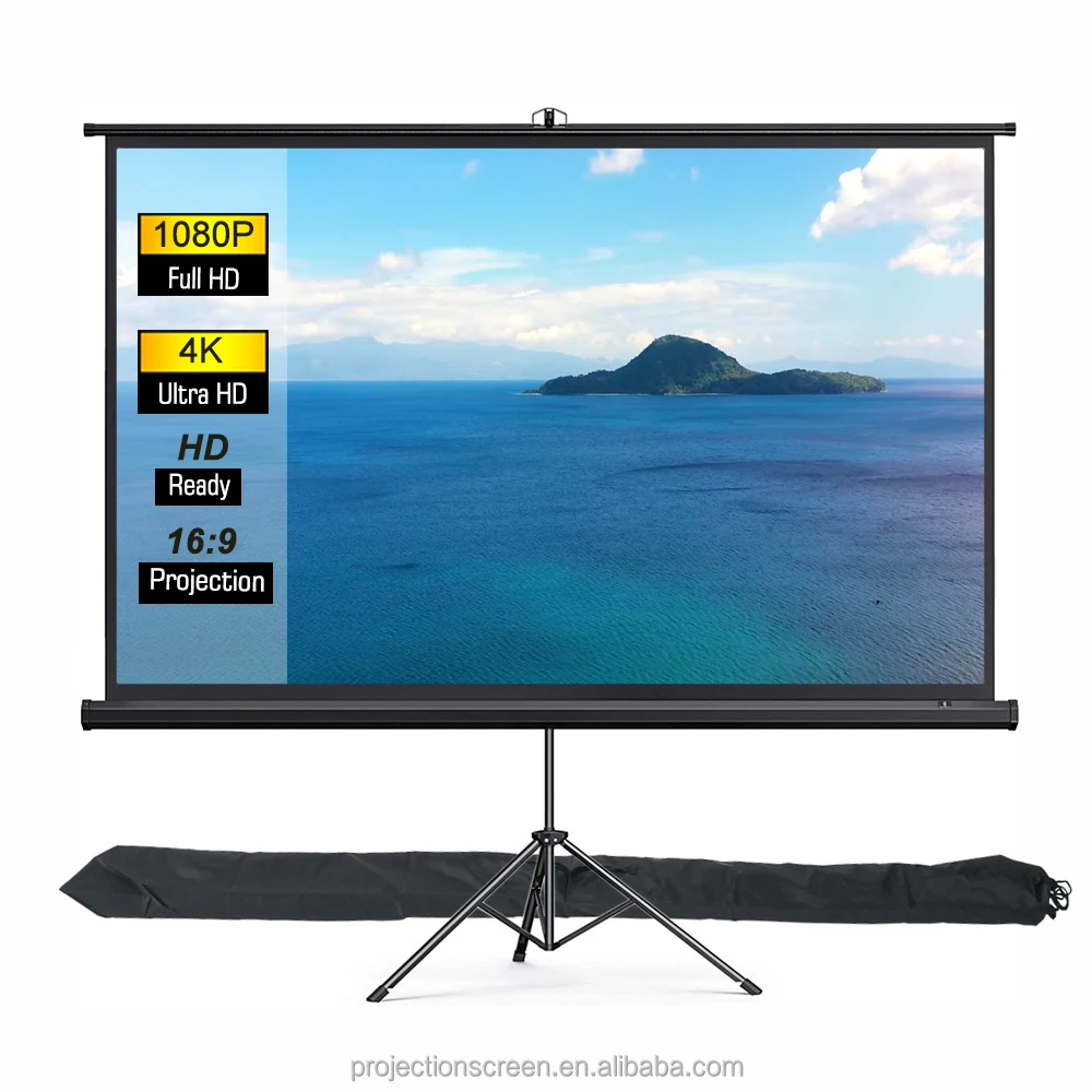 100inch 4:3 Tripod Projector Screen with Stand Wrinkle-Free Height Adjustable Portable Screen for Projector Indoor & Outdoor for