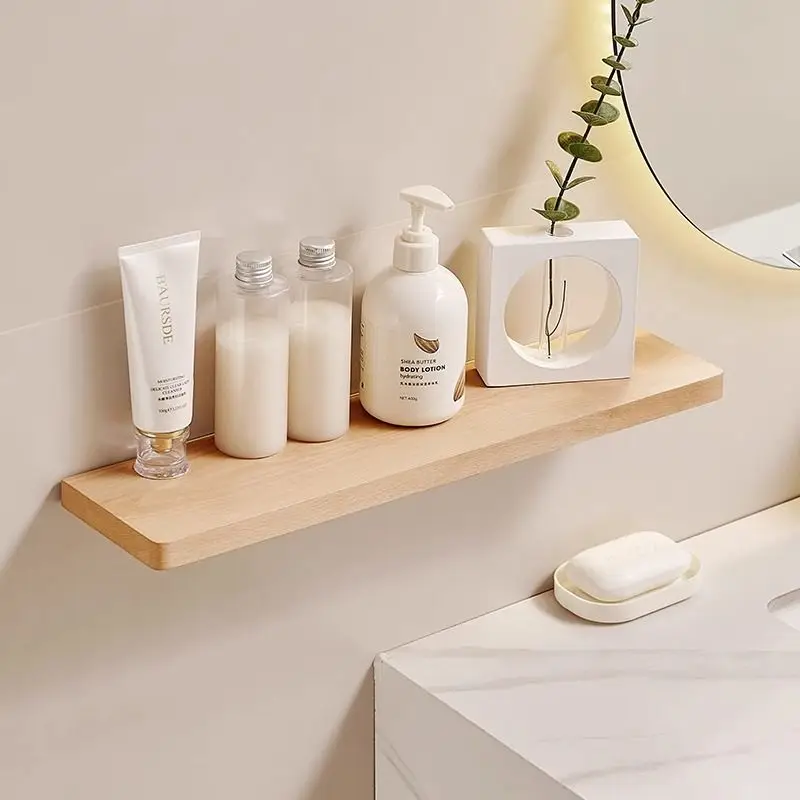 Home Decor Natural Solid Wood Floating Wall Decor Storage Shelf