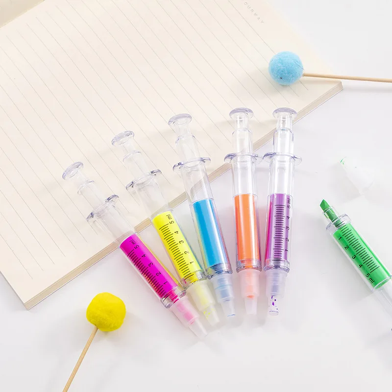 wholesale Creative novelty syringe highlighter pen with kids doctor Nurse highlighter marker scribbling pen