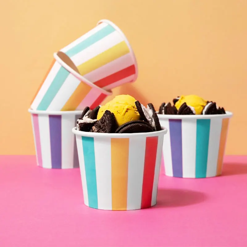 Disposable custom logo printed plastic pet pp pla paper frozen gelato ice cream yogurt cups dessert cup with lids