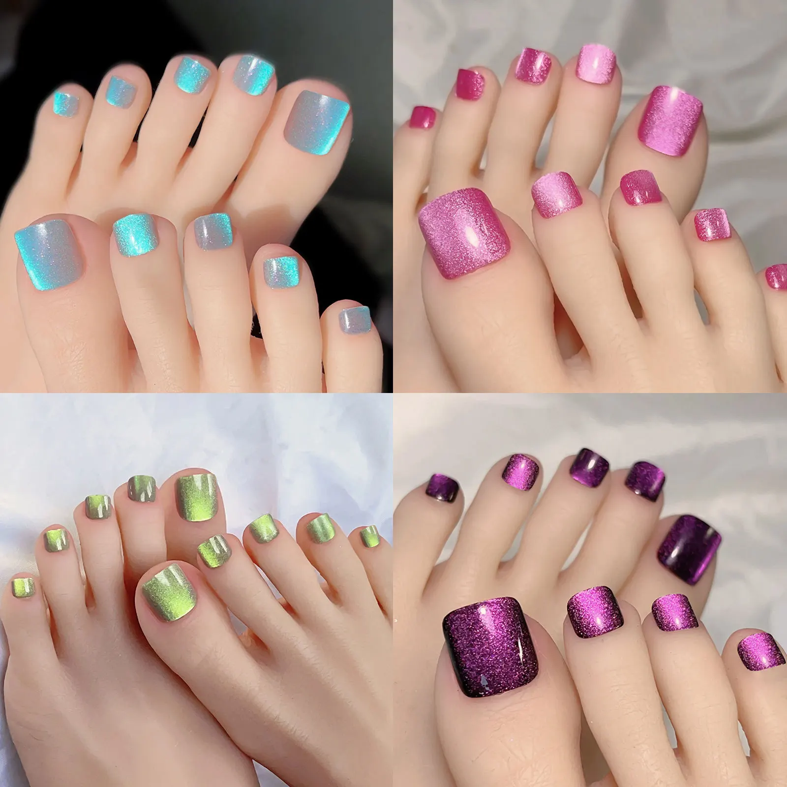 Nail art manual wear nail crystal stone cat eye foot nail patches wholesale