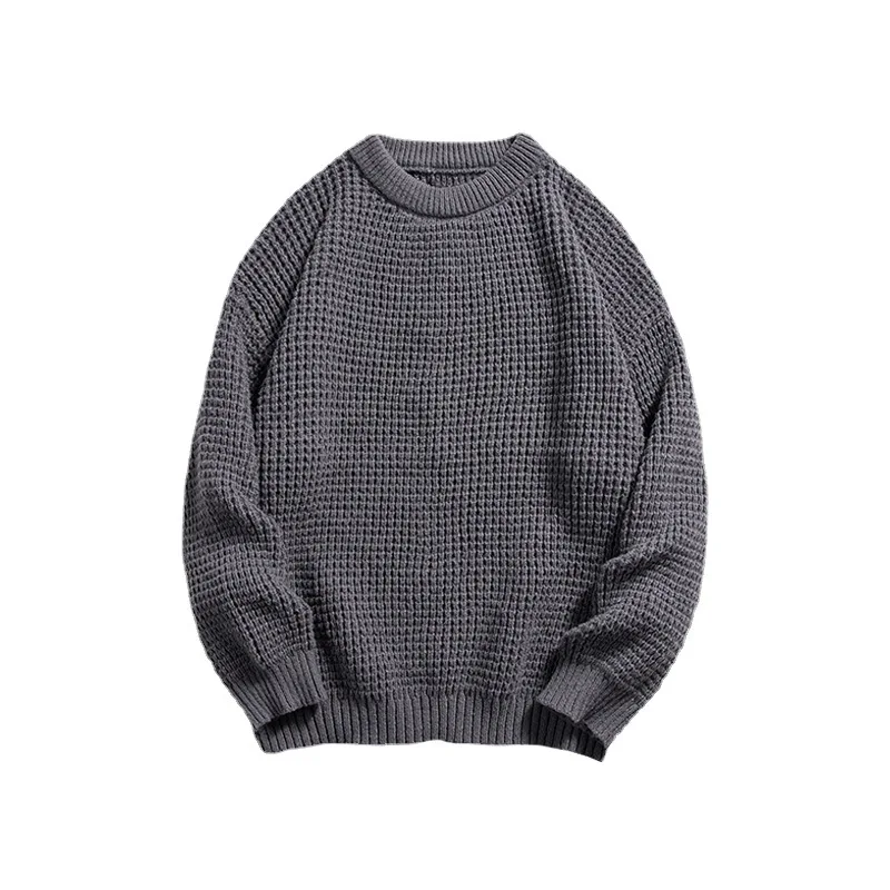 Solid color round neck sweater men lazy wind retro BF wind knit folded coat winter mens knit sweater