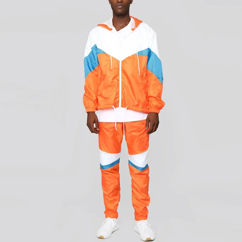Спортивный костюм мужской из двух предметов, Стильный дизайнерский нейлоновый костюм для бега с цветными блоками
