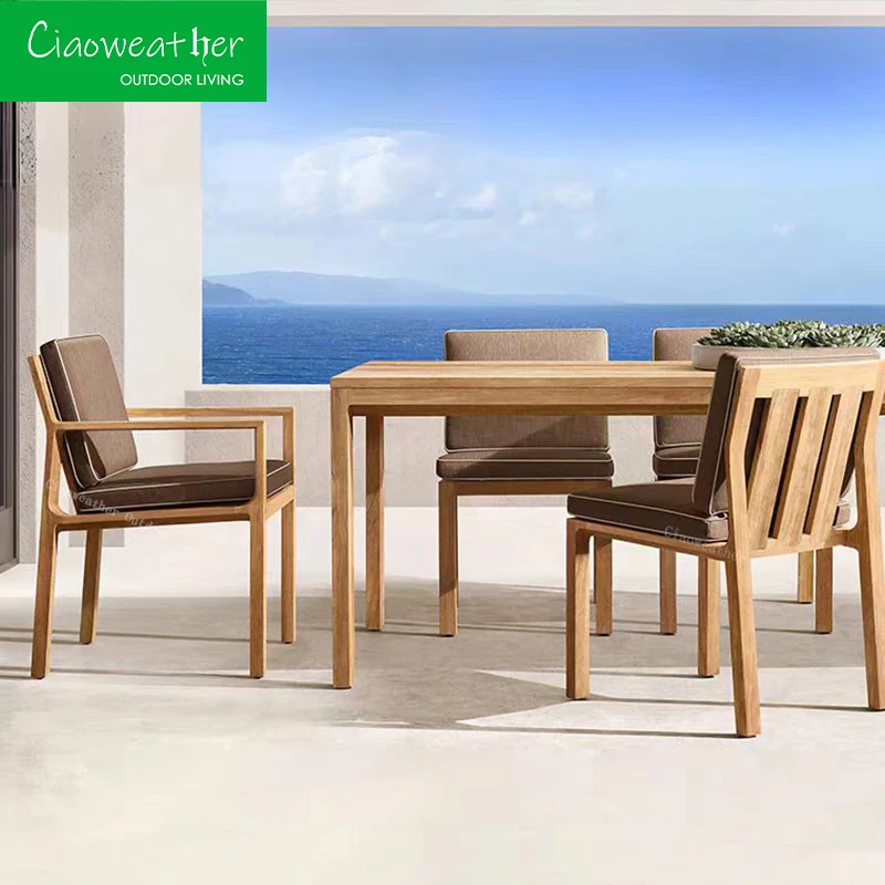 Hot Selling Outdoor Teak Dining Chairs Villa Terrace Modern Wooden chairs Hotel Garden Leisure Furniture Set