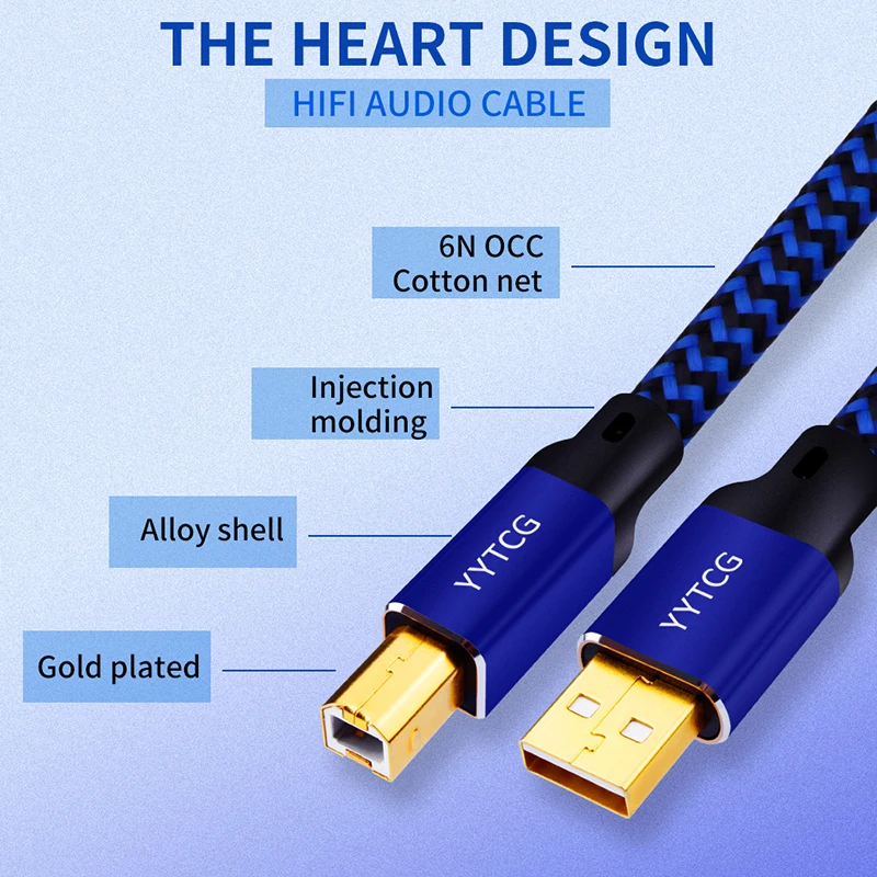 Hifi USB Cable DAC A-B Alpha 6N OCC Digital AB Audio A to B high-end Type A to Type B Hifi Data Cable