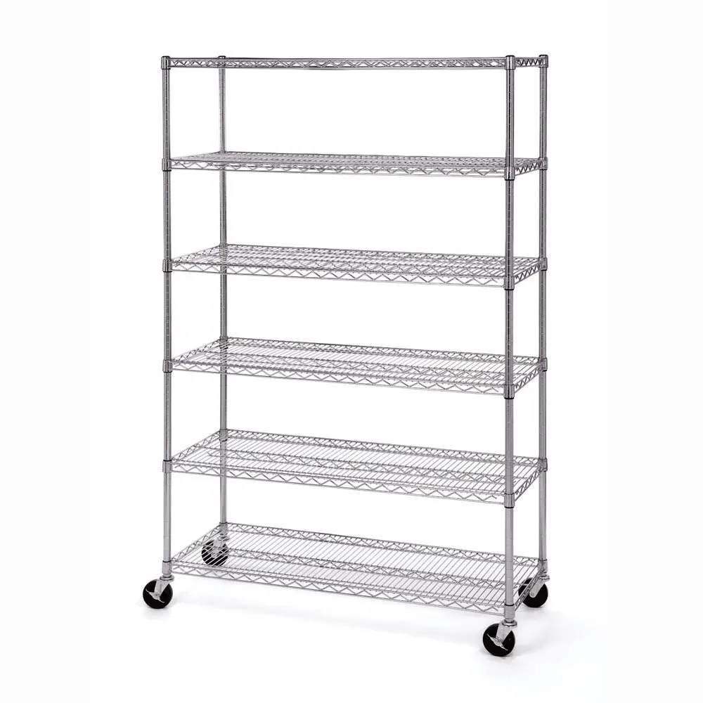 NSF & ISO Certified Chrome Plated six Layers Mobile Garage Metal Wire Shelving Shelf
