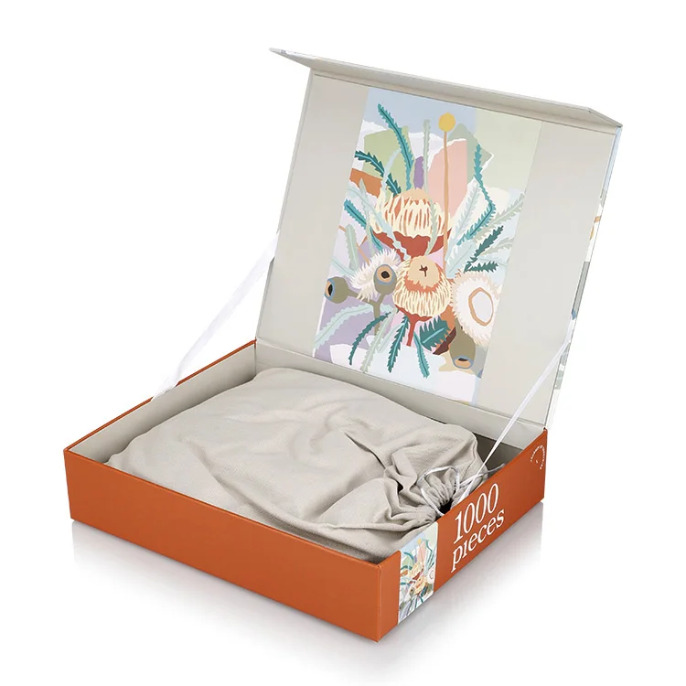 Factory Custom Cardboard Gift Luxury Adult Game 1000 Pieces Jigsaw Puzzle In Book Shape Box