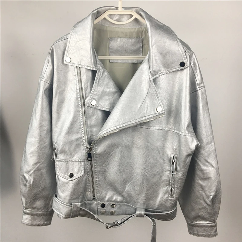 Wholesale Lapel Zipper Full Sleeve Casual Oversized Moto Softshell Leather Jacket For Woman Lady