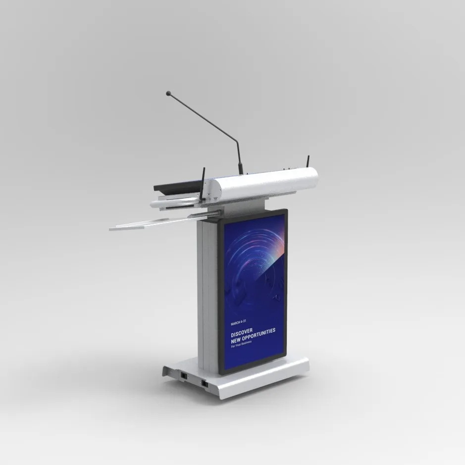 Electric Height Adjustable Podium Aluminum Body Main Screen Windows & Second Front Android Interactive Speech Stand