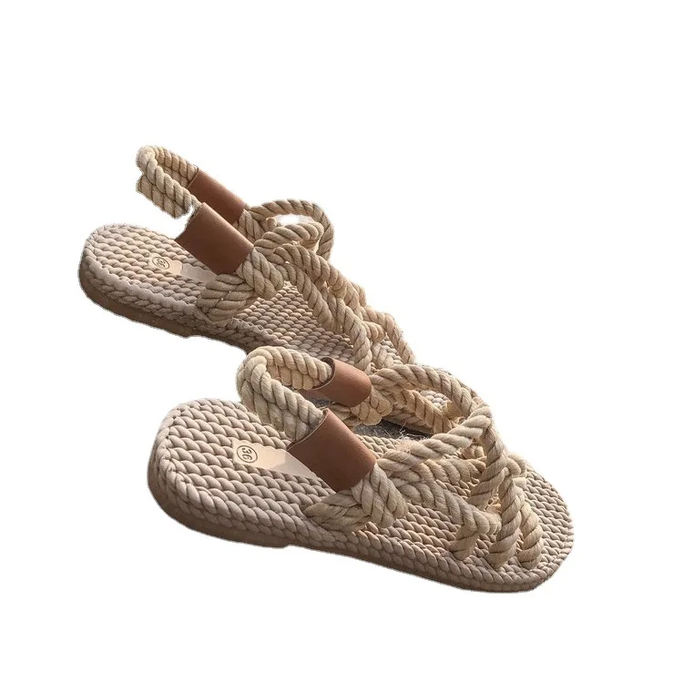 2022 Design New Boho and Simple Lace Up Flat Ankle Strap Handmade String Ladies Casual Beach Sandals