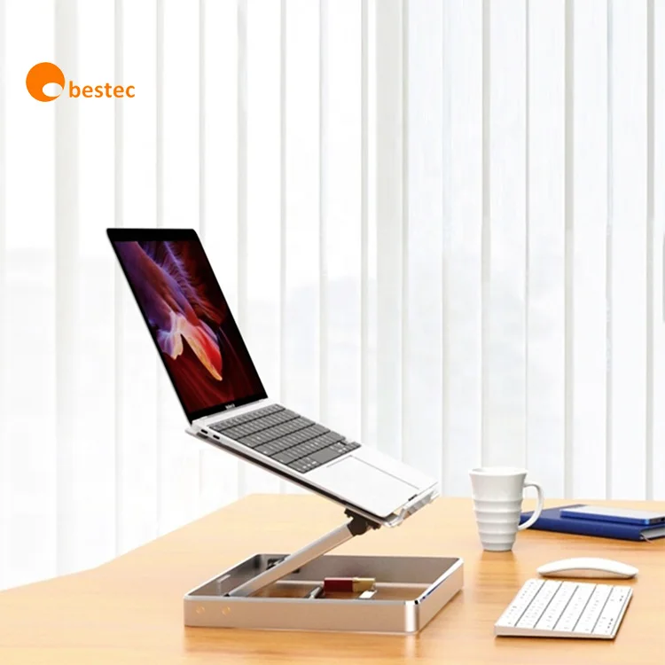 Aluminium Alloy Standing Desk Creative Laptop Stand Mobile Bracket Holder With Storage Box For Notebook