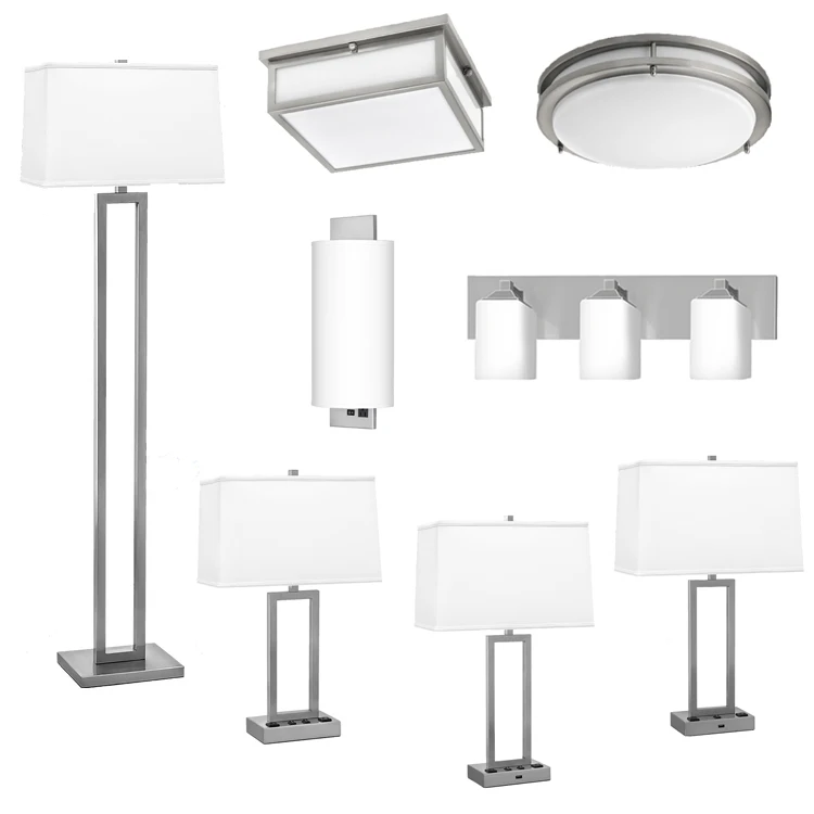 Hotel Single or Double Night Light Table Lamp with Power Outlets & 1 USB