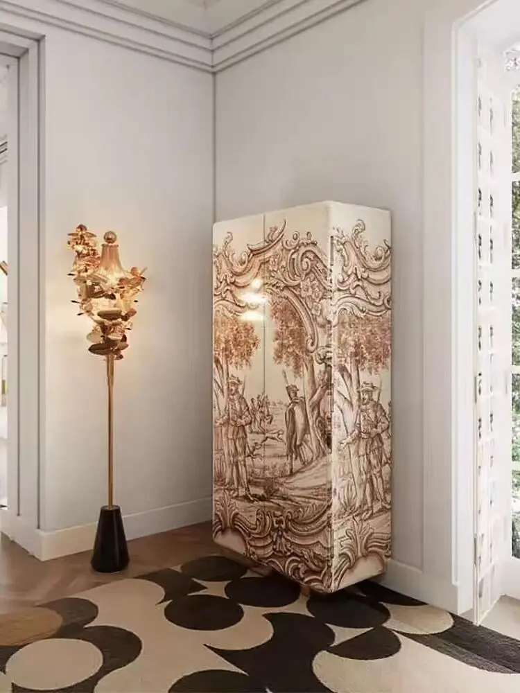 Light luxury style painted wall decorative cabinet  solid wood luxury villa locker Fashion personality high-end wine cabinet