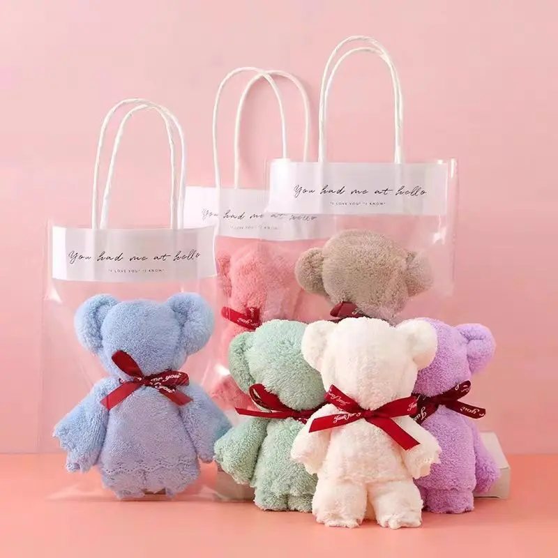 Coral velvet bear towel with hand gift box wedding shop activity opening gift towel printing logo wholesale