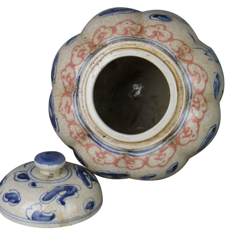 Antique Hand Painted Blue and White Dragon Pattern Porcelain Temple Ginger Jars