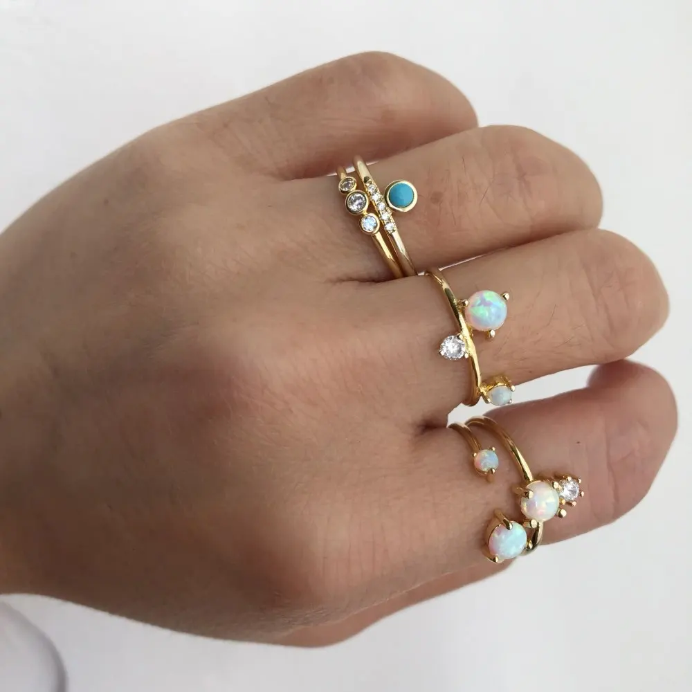 Top Quality 5A CZ White Fire Opal Stone Ring Gold Plated Adjust Open Cz Rings Women Ladies Finger Thin Delicate Ring