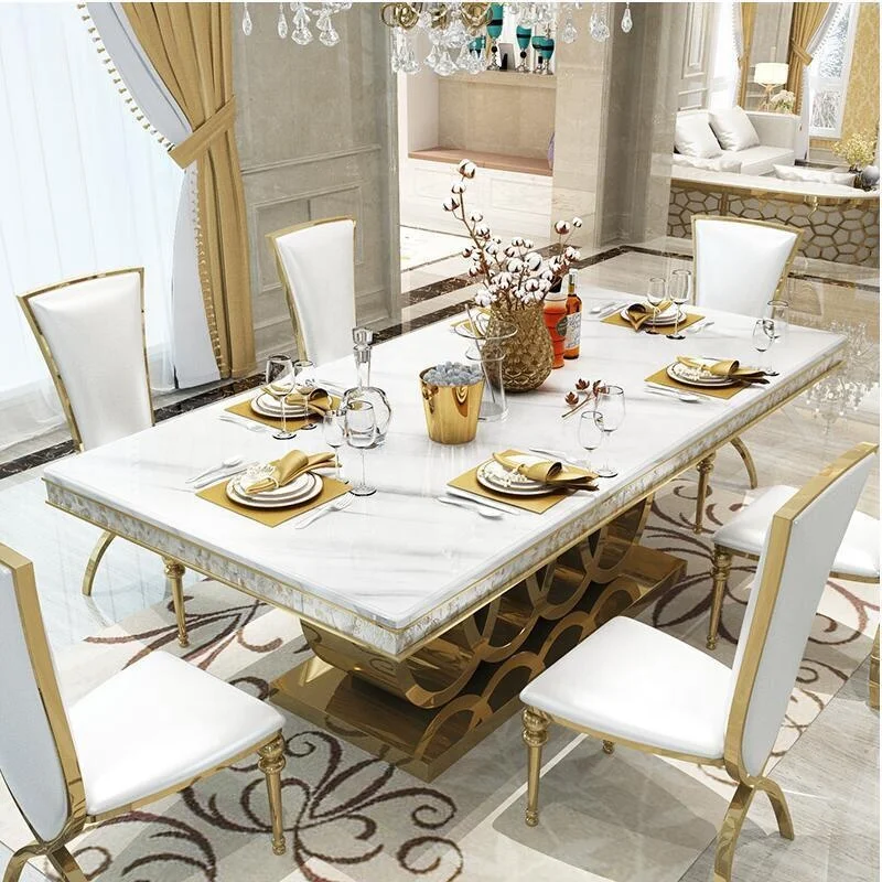 Home furniture modern dining table set stainless steel dining table and chair set luxury modern marble