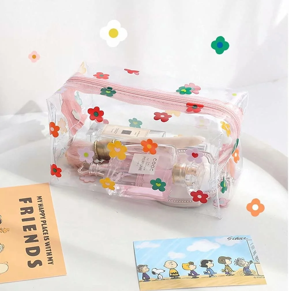 custom logo transparent PVC Toiletry Portable  Clear Cosmetic Makeup Carry Pouch Printed Waterproof Zipper Bags for Vacation