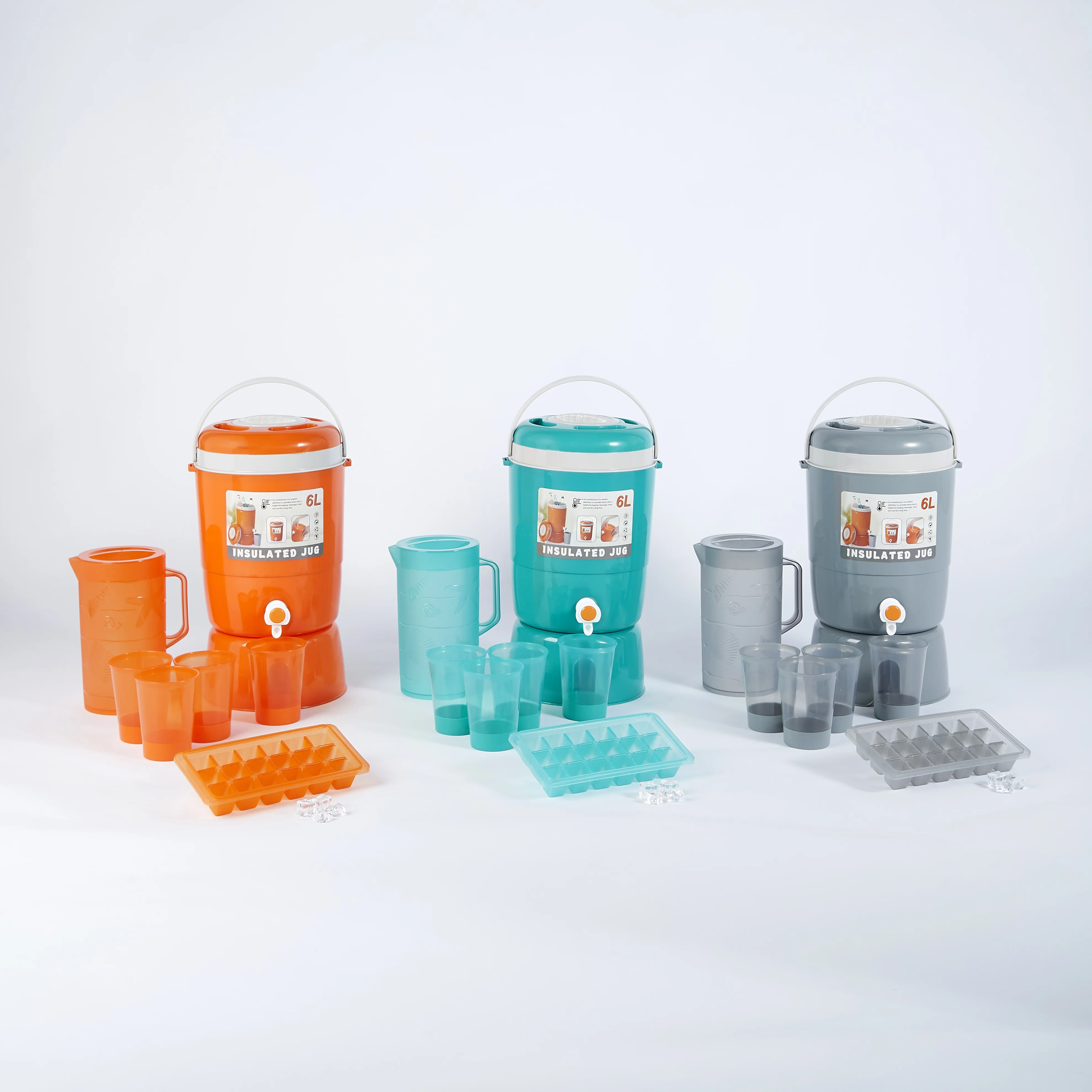 Wholesale  Insulation Tea Coffee Bucket Double Wall plastic  6L+2.1L+0.4L*4 Thermos Water Jug Faucet Milk Tea Barrel