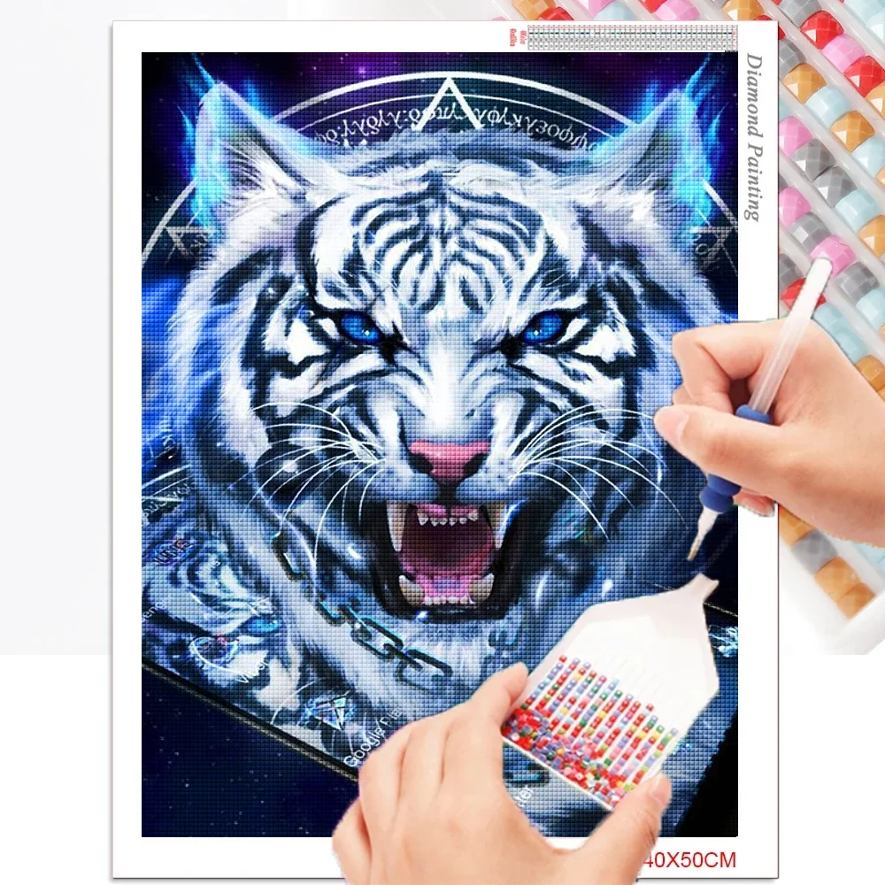 FIYO 5d Full Drill Square/Round Diamond Painting Diamond Embroidery Blue Tiger Picture of Rhinestones Home Decor Diamond Art