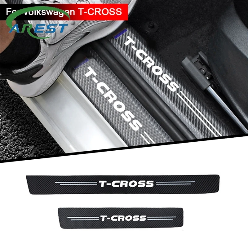 4pcs car accessories Door Sill Protector Stickers PU Leather Carbon Fiber for Volkswagen VW T-CROSS T CROSS sticker car styling