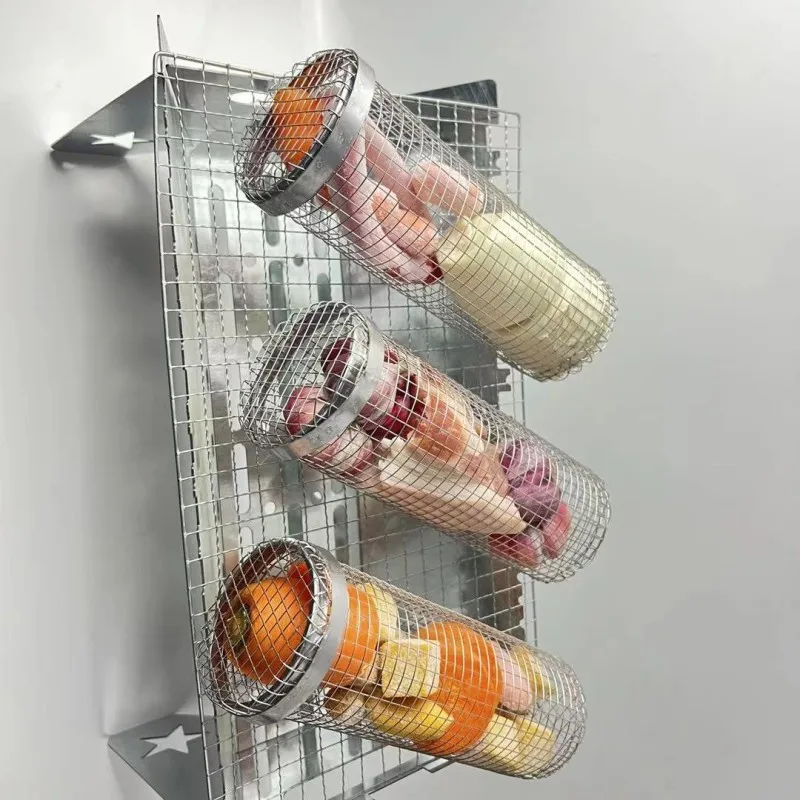 Rolling Grilling Basket Stainless Bbq Grill Net Basket Portable Bbq Grill mesh in stocked