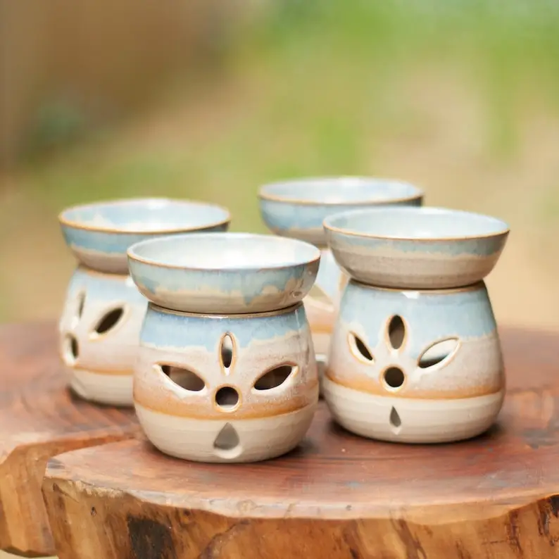 UOBOBO Tea Pot Ceramic Oil Burner Tea Light Lamp Oil Burner Aromatherapy  Wax Melt Oil Burner