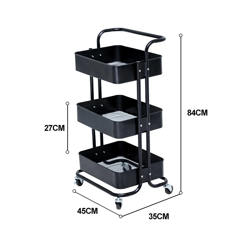 3-Tier Plastic Utility Rolling Storage Baskets Cart For Bathroom Kitchen Metal Makeup Trolley Organizer Cart