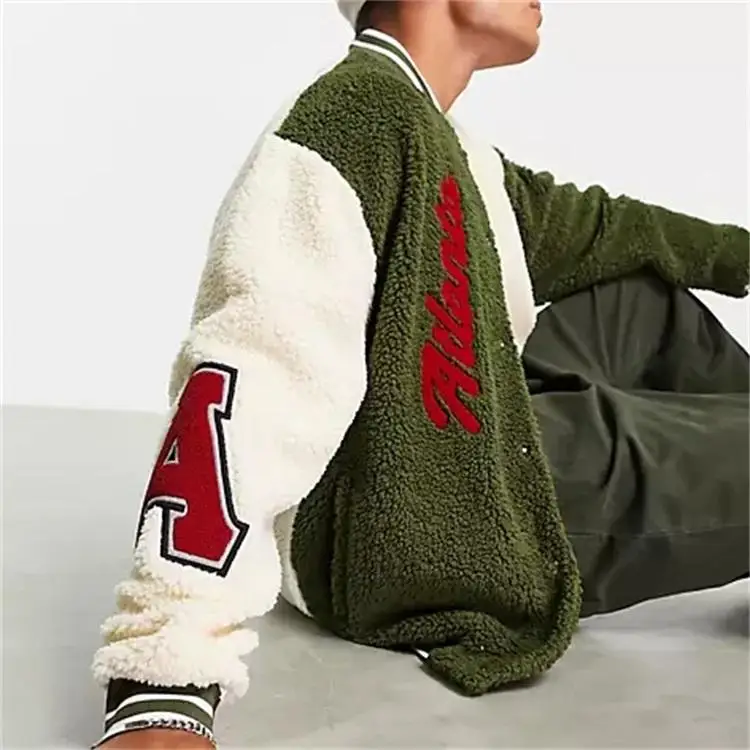 Manufacturers Custom Letterman Baseball Sherpa Fleece Bomber Jacket Flight Pilot Fur Jacket Men