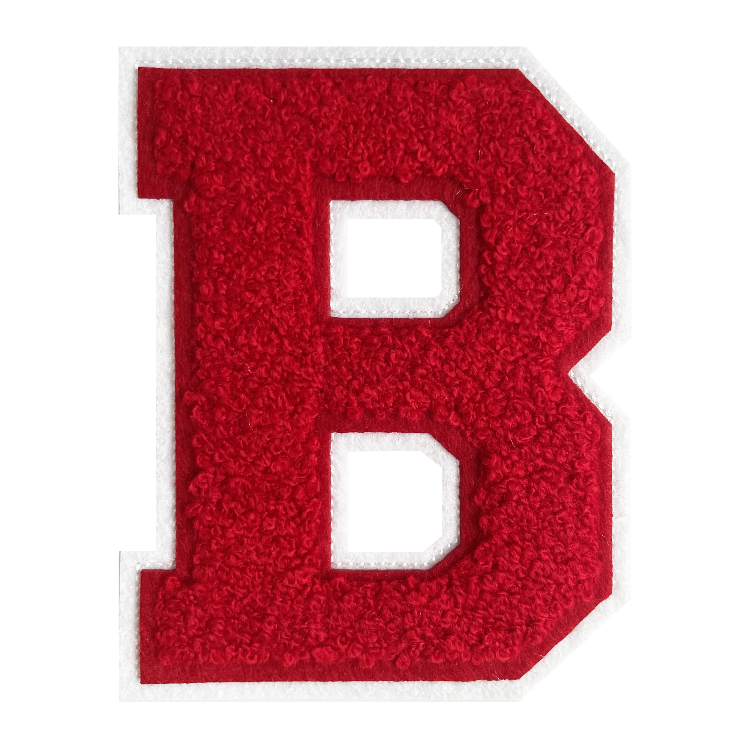 High Quality Stock Fashion Red Letter Chenille Patches Alphabet Badge Towel Embroidery Patches Heat Transfer For Clothing