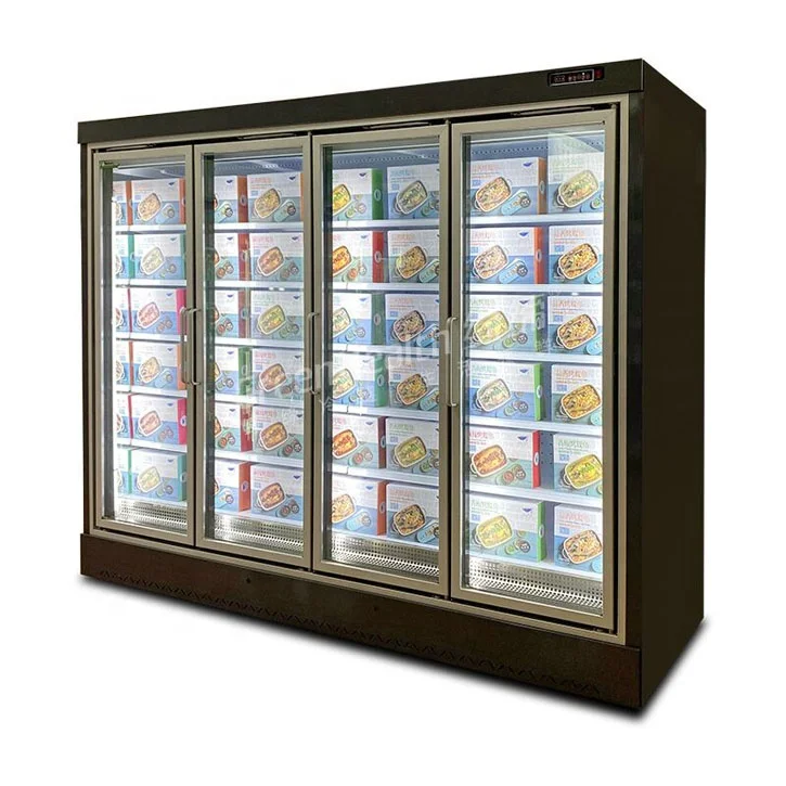 Multideck Frozen Food Freezing Showcase Fruit And Vegetable Display Cooler Refrigerated Vertical Glass Door Freezer