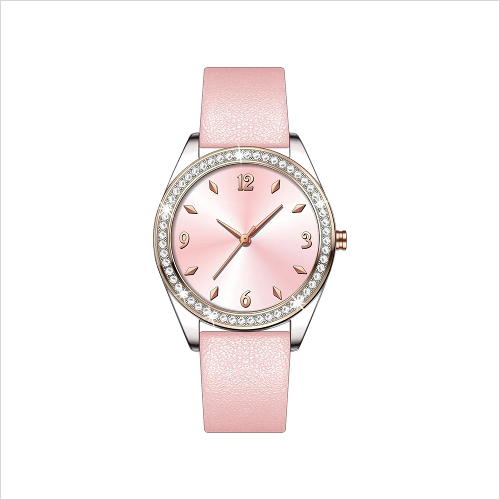 Replaceable Zigrinate Bezel Genuine Leather Women Watch Set Montre Bracelet Femme Reloj De Mujer