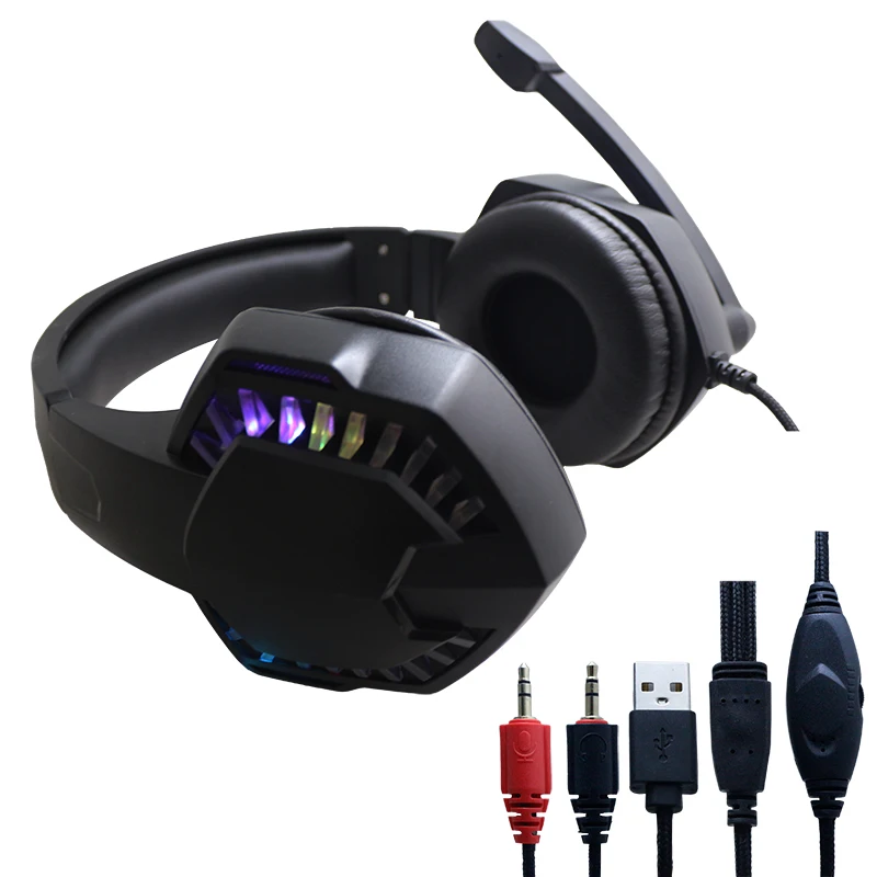 OME & ODM Wired Gaming Headset 3.5mm LED Microphone Headphones Retractable Rotating Headset