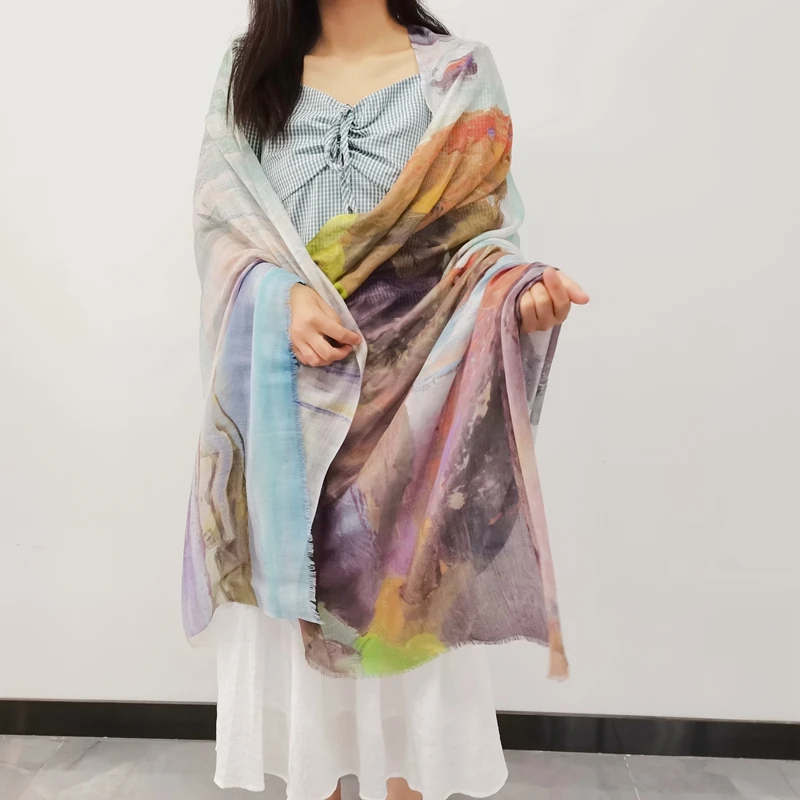 Custom logo oem odm Light Italian Printing Cashmere wool scarf shawl New Design cashmere Shawl for women