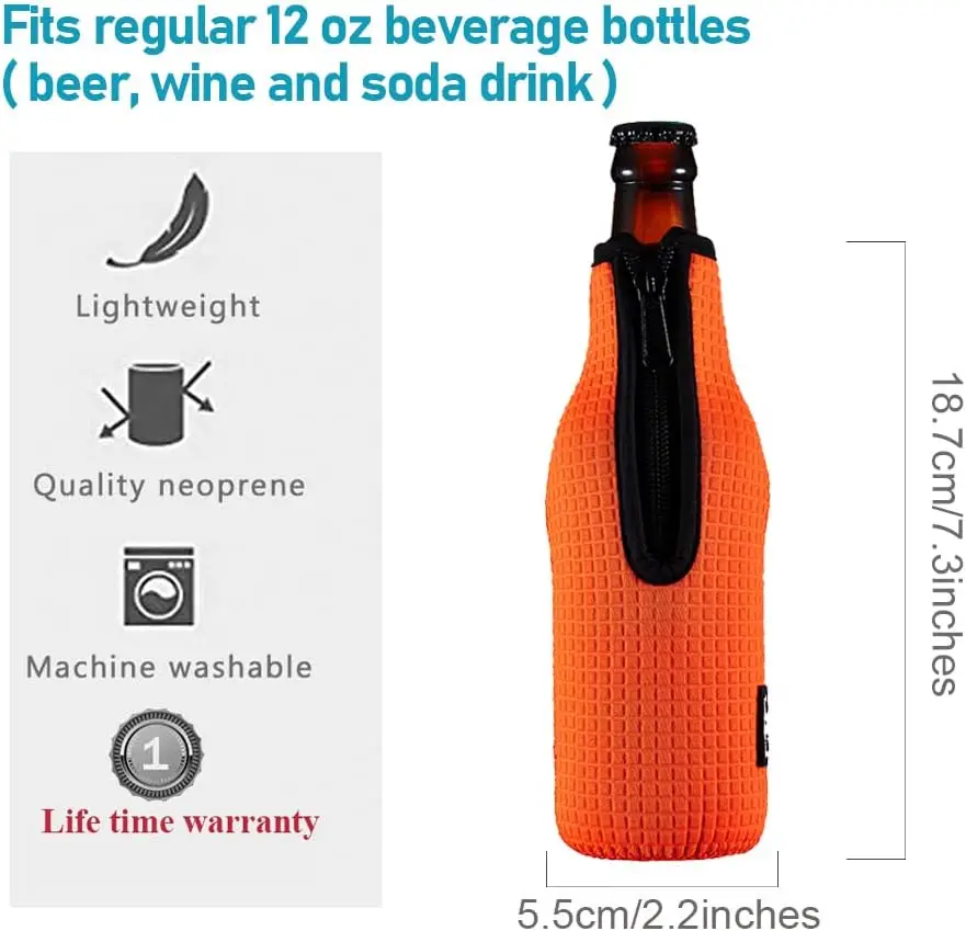 Wholesale Custom Logo Portable Neoprene12oz Beer Bottle Cooler Sleeve with Zipper Beer Sleeve Beer Bottle Stubby Holder Coolers
