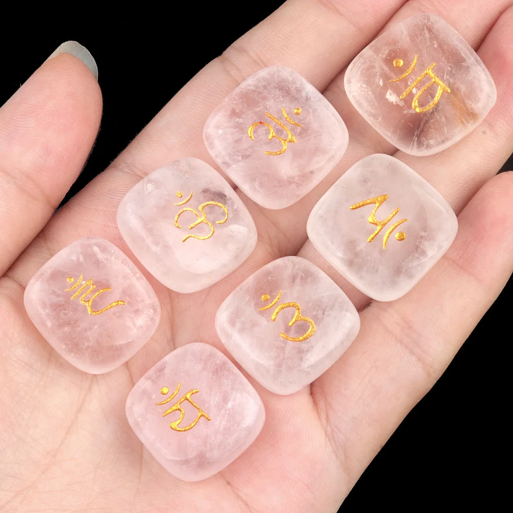 Wholesale Natural Amethyst Clear Crystal Engraved Rune Stones