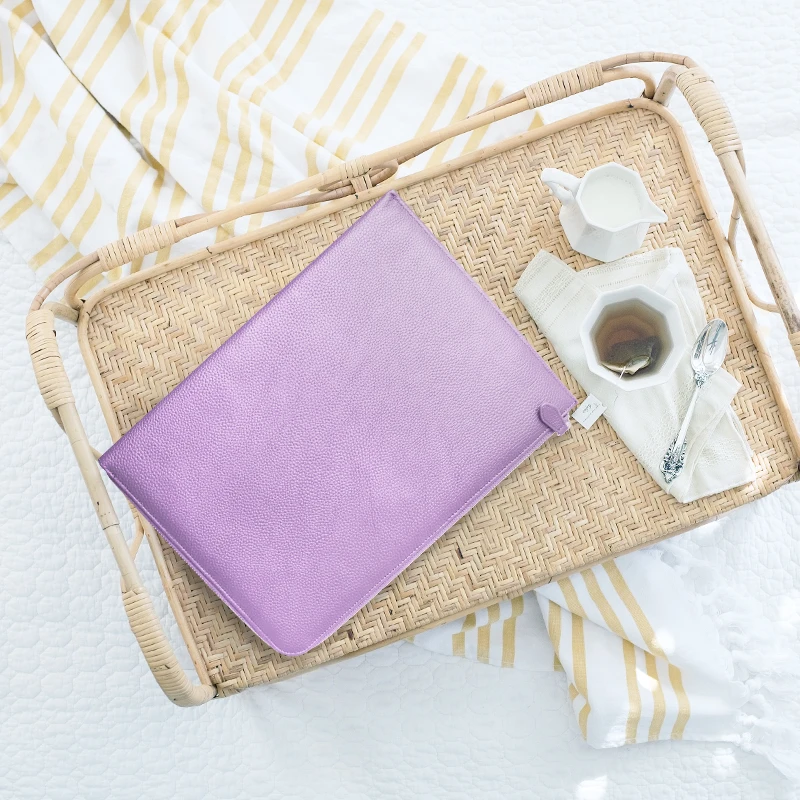 Fashion  Pu Pebble Grain Lavender Purple Leather Custom Laptop Sleeve  Apple Laptop Sleeve Travel Computer Laptop Pouch