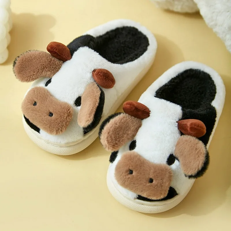 Nicecin OEM Korean Inside White Sublimation Warm House Indoor Plush Cozy Bulk Fuzzy Slides Cow House Slipper
