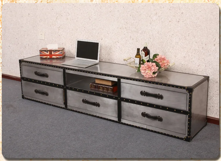 
Hotel Apartment Nordic Aluminum End Table Wooden TV Stand With Rivet 